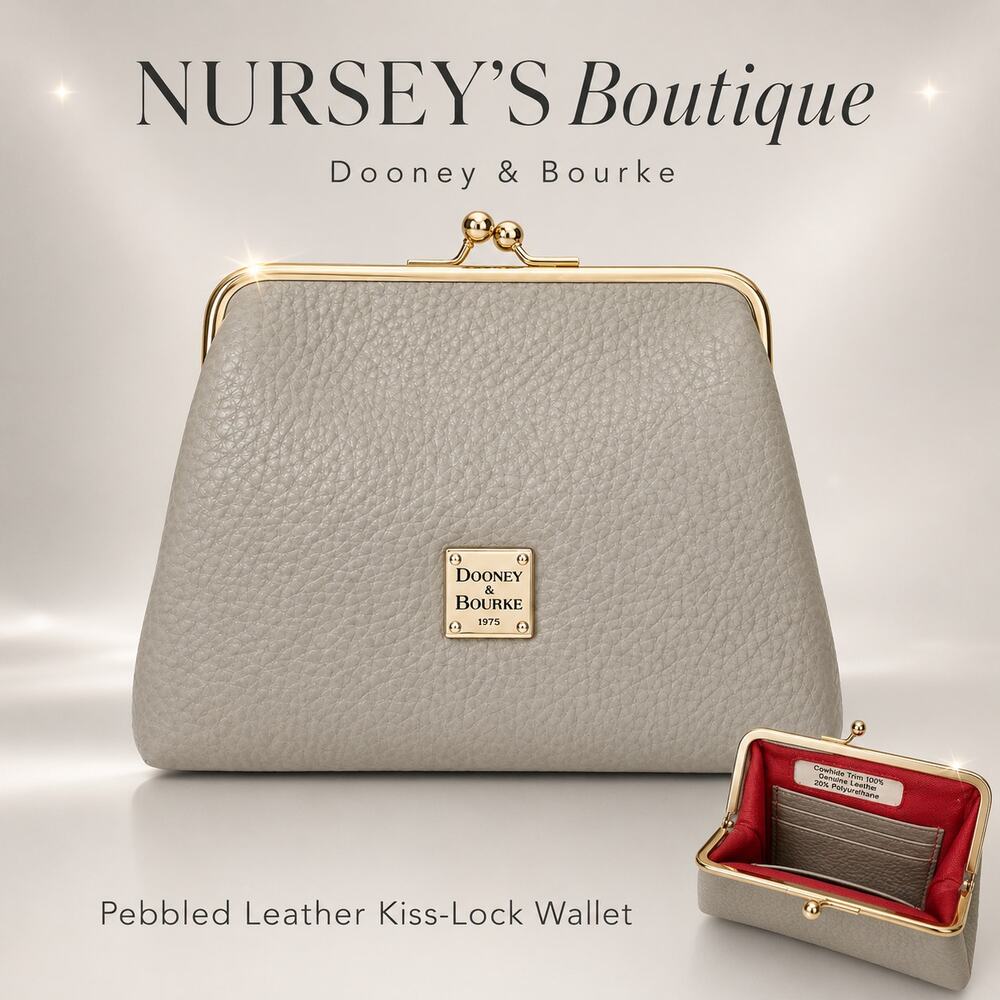 Dooney & Bourke Gray Pebbled Leather Kiss Lock Frame Wallet Coin Purse
